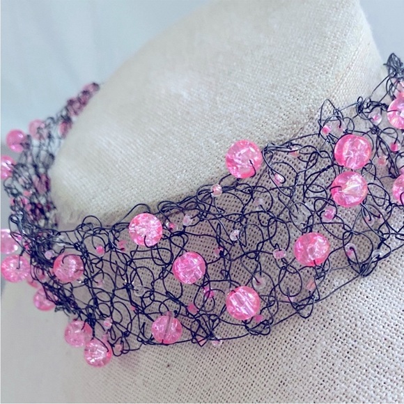 Handmade South African Artisan Pink Beaded Choker Necklace - Picture 3 of 5